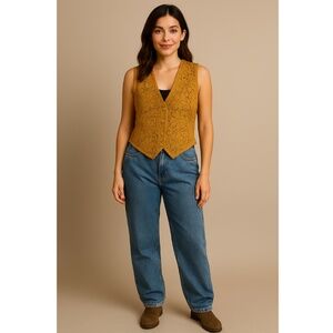 VINTAGE Marnie West Women's Vest Lace Satin Size Medium Marigold Grandmacore